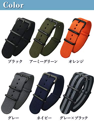 Calme（カルム）NATO ベルト 腕時計 黒バックル バンド 時計 プレミアム ナイロン 18㎜ ～ 24㎜ 交換説明書付 (24㎜, アーミーグリーン)