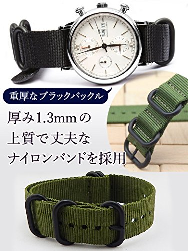 Calme（カルム）NATO ベルト 時計 ストラップ 黒バックル プレミアム ナイロン バンド 18㎜ ～ 24㎜ 交換説明書付 (18㎜, ブラック) …