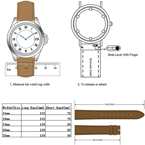 B&E時計バンド クイックリリース 本革時計バンド - 男性用および女性用の滑らかで柔らかいカーフスキンの裏地のエレガント時計バンド - サイズ 16mm 18mm 19mm 20mm 22mm