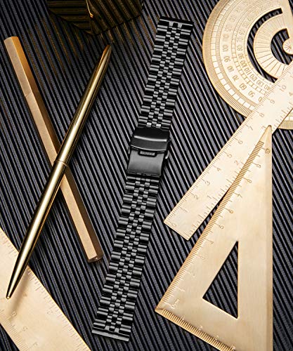 BINLUN ステンレス鋼時計ベルトウォッチベルト交換ベルト腕時計バンド両開きタイプ防水性2色ブラック、シルバー18ミリメートル、20ミリメートル、22ミリメートル、24ミリメートル、26ミリメートルとバタフライクラスプ