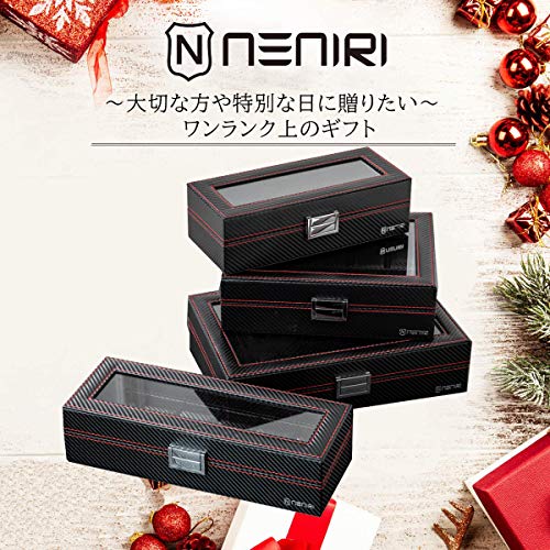 NENIRI 時計ケース 12本 時計収納 ジュエーリケース コレクション サングラス g shock 腕時計ケース スタンド ディスプレイ 保管 ショーケース ボックス ガラス天板 取り外せる仕切り クロス付き