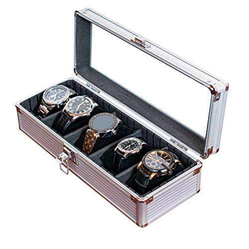 【monoria】 腕時計ケース 5本 アルミ製 コレクションケース ウォッチケース 腕時計収納ボックス 腕時計ディスプレイケース (5本)