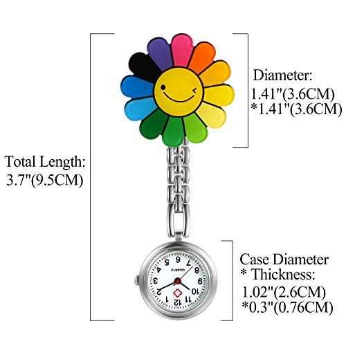 Lancardo 懐中時計 ナースウォッチ 看護師時計 ポケットウォッチ クリップ式 見やすい 男女兼用 4種類デザイン ひまわり かわいい 数字表盤 収納ポーチ付き 看護婦の日 保育士 介護士 プレセット 誕生日 記念日(彩り)