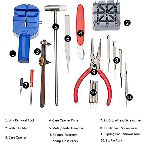Salinr 腕時計修理工具セット 時計修理ツール 腕時計工具 時計修理 ベルトサイズ調整 裏蓋オープナー 時計 工具 メンテナンス専用工具 電池交換 バンド修理キット 腕時計の洗浄修理に使える