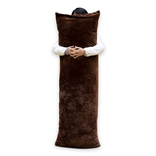 抱き枕カバー 無地 横ファスナー やさしい肌触り 通気性 厚生地仕様 洗濯可 160cmx50cm対応（ブラウン）
