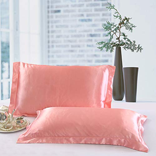 シルク枕カバー，ピロケース超長50×75CM，サテン封筒式2個，ピンク（枕は含まれていません）