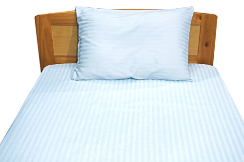 三幸 綿100% サテン 枕カバー ボーダー まくらカバー ブルー 35x50cm 天然素材 肌に優しい 460251-0003