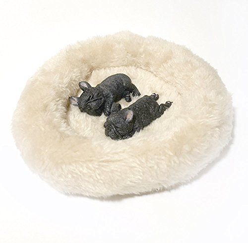 (moin moin) フィギュア マグネット 犬 わんこ ふわふわ ベッド付 ドッグ リアル 本物そっくり 磁石 ( すやすや フレンチブルドッグ( ブリンドル ( ブラック ) ) 2匹 )