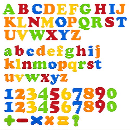 D-FantiX 磁気文字番号アルファベット冷蔵庫用マグネットカラフルなプラスチック製のABC 123教育玩具セット就学前の学習スペルカウントには、幼児用の小文字小文字の数学記号が含まれています（78個）