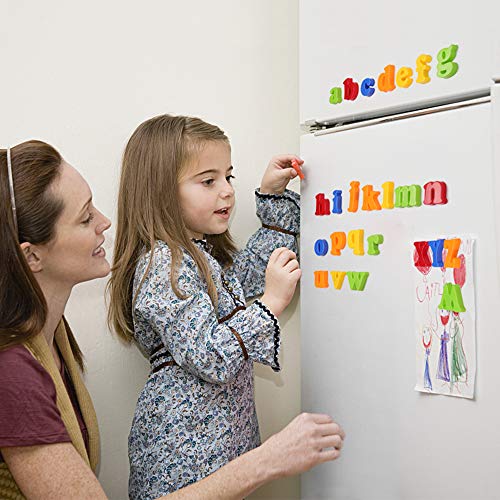 D-FantiX 磁気文字番号アルファベット冷蔵庫用マグネットカラフルなプラスチック製のABC 123教育玩具セット就学前の学習スペルカウントには、幼児用の小文字小文字の数学記号が含まれています（78個）