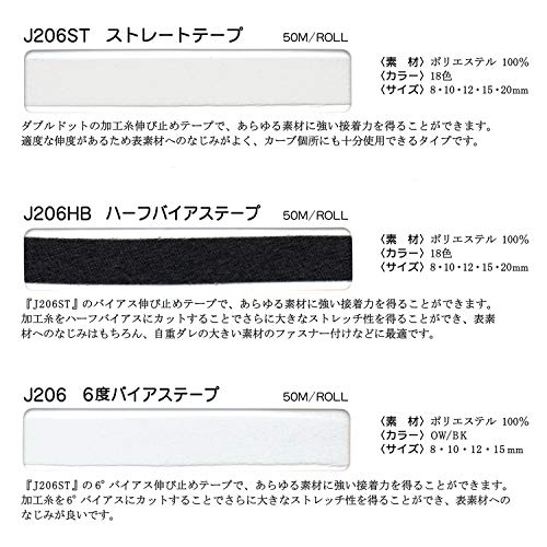 KIYOHARA J206 6度バイアステープ 幅10mm×50m巻 BK 黒 J206-10