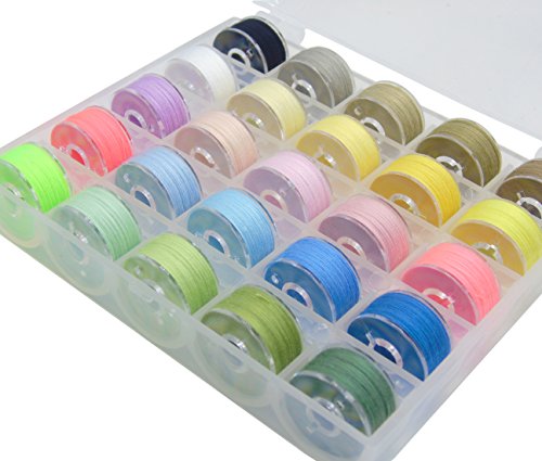 Ceeyali シン糸25色セット 家庭用ミシン用 ボビン(11.5mm) ブラザー、ジャノメ、JUKI、TOYOTA、シンガー共通 + 巻き尺 (浅色の 25色)