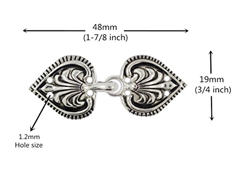 スペード 型の レトロシルバー 手縫い マント 留め金具. 6組入り. 48mm x 19mm 繋ぐ後