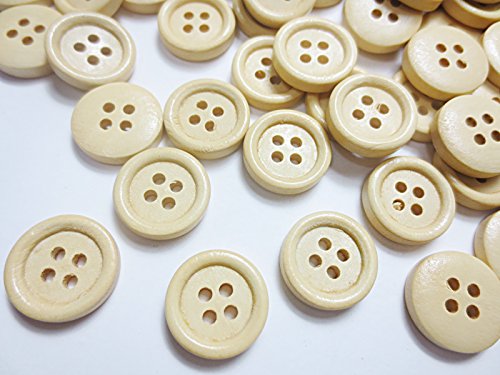 150個 ウッドボタン 円形　４つ穴ボタン ナチュラル 15mm 手芸材料のヒューイ h823