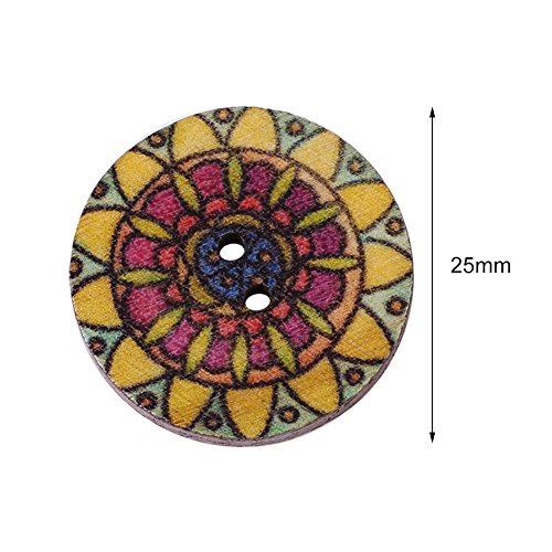 100個 ウッドボタン DIY 縫製工芸のため 2穴 混合パターンヴィンテージウッドボタン装飾 25ミリメートル