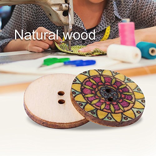 工芸品のための装飾的なボタンDIYの縫製工芸のための2つの穴の1つの、100PCSのヴィンテージウッドボタン装飾、混合パターン（25mm）