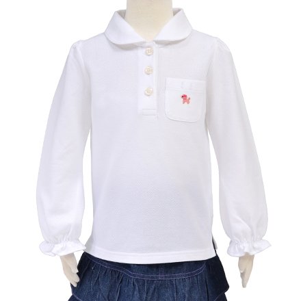 お気に入りマークのわくわくKidsポロシャツ（長袖）　ホワイト×プードル　日本製　N15514