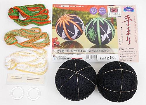 オリムパス製絲 手まりキット 朱竹と鶴・若竹と松 2個セット TM-12