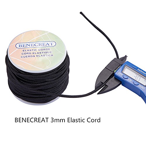 BENECREAT 20ｍ弾力線 弾力紐 線径3㎜ ゴム紐 強い伸縮性 手芸素材 (ブラック)