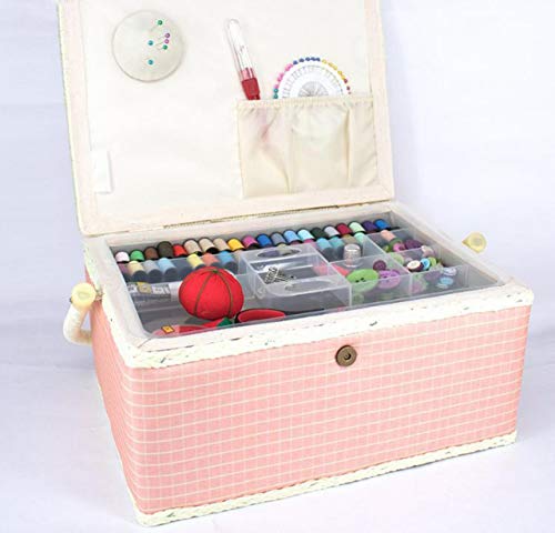 Rurumi 裁縫箱 大容量 ソーイングボックス 30.5×23×16cm ソーイングバスケット (ピンク)
