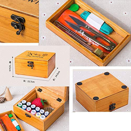 裁縫箱 セット 手芸 ソーイング アクセサリー 木製 ツール ボックス (木製ボックス A)