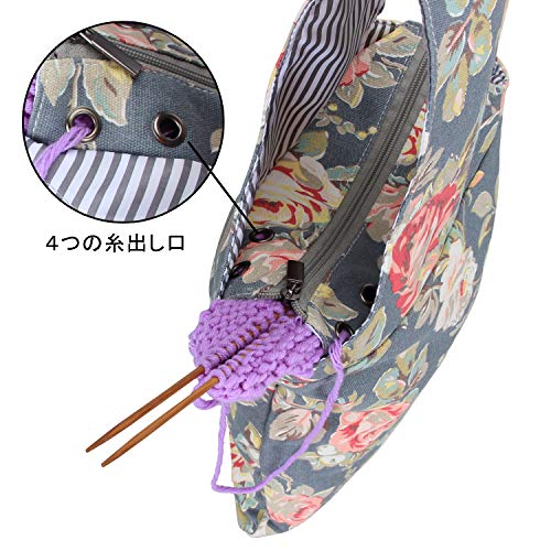 Teamoy 編み物用トートバッグ キャンバス 軽量 多機能 毛糸 編み針 編み物用品 収納 持ち運び 便利(ボタンの花)