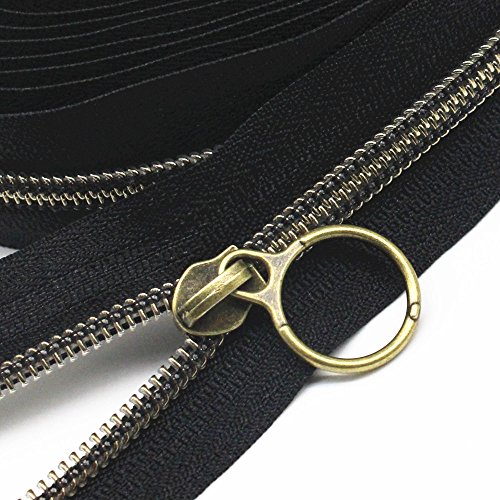 #5アンティークの真鍮のナイロンファスナー ジッパーは10ヤード＋20個チャックヘッドを卸売する。裁縫、手作り、服装、手芸、修理、バッグに使用する (古铜黑带)