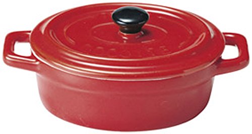 耐熱 陶器 かわいい フタ付 オーバル ミニ ココット 150ml (レンジ、オーブン、直火OK) レッド