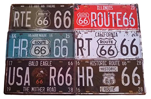 [エムティーエボコン] ブリキ 看板 ルート66 ROUTE 66 シリーズ ナンバープレート 6枚 セット