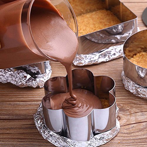 10 pcs/set Rvs Cake Ring Cake Mold DIY Magic Bake Baking Mould Tool Design Your Pastry Dessert with Any Pan Shape, 3x3 inch Square Dessert Mousse Mold with Pusher Lifter Cooking Rings, Fitted Press & Transfer Plate (stainless steel)