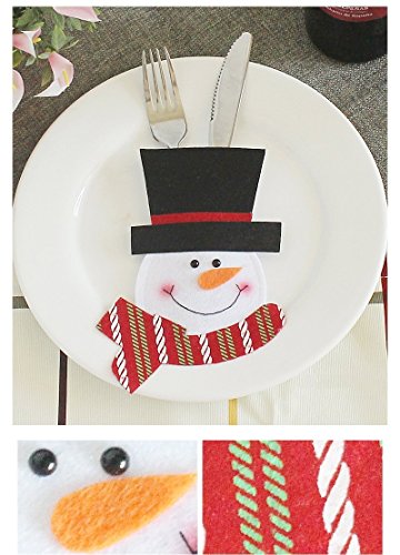 クリスマス 食器　カバー 食卓 テーブル飾り フォーク スプーン ナイフ収納 2個雪だるま サンタ、エルク 食器バッグ　部屋 卓上 飾り 収納 (6点セット)