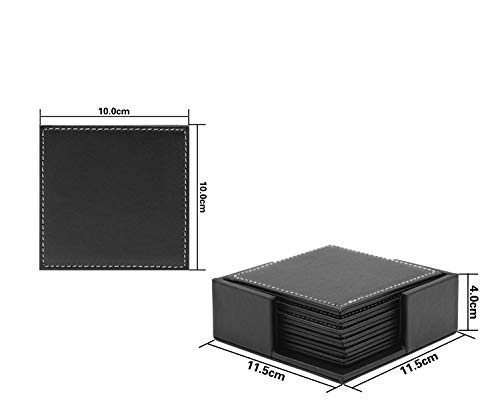 レザー コースター スクエア コースター 6セット 収納ケース付 滑り止め ブラック ＆ ポット敷き セット