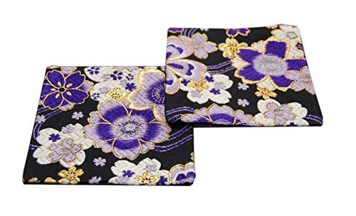 和風 金襴織着物コースター 2枚セット (紫野 むらさきの）