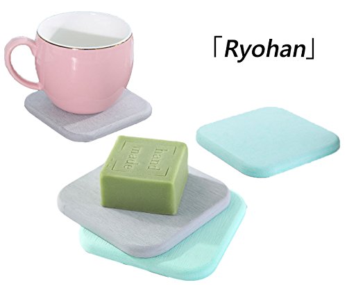 「Ryohan」珪藻土コースター エコ吸水、滑り止め ホルムアルデヒド吸収 コースター 断熱耐熱パッド茶パッド 消臭速乾 角無し ホーム オフィス洗面台カップ置き石鹸置き用防カビ、除湿、空気浄化、消臭 (グレー)