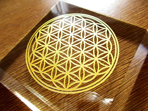 RELIGHT 水晶 コースター フラワーオブライフ 神聖幾何学模様 金色 刻印 (2個セット)