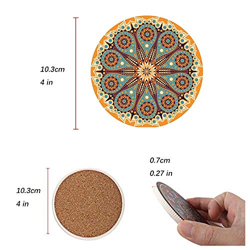Kalolary 吸収コースター ドリンク用 4パック セラミックストーンコースター コルクバック付き ボヘミアンスタイル 家具を汚れや傷から守る マグやカップの種類に最適