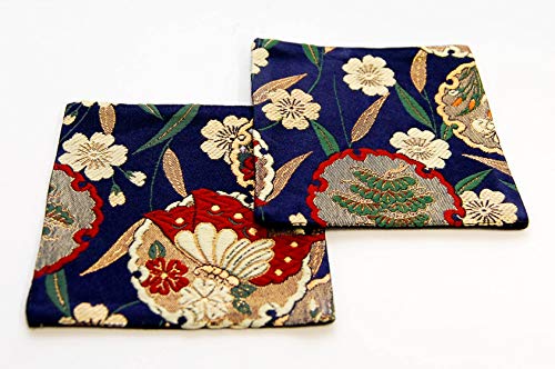 箱入包装済 海外向けギフト 記念品 日本のお土産 和モダン金襴織コースターペアセット (葵)