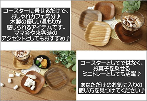 コースター 木製 角型 スクエア ４枚セット SET 小皿 角 木 ウッド おしゃれ カフェ 来客用 ソーサー 茶托 ウッドバーニング coaster ウイローウッド