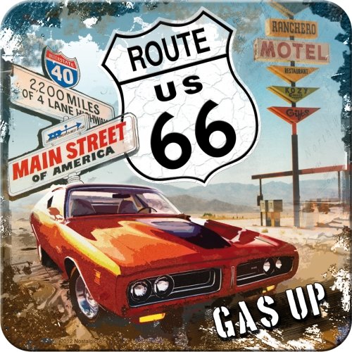 ルート66 Route 66 Highway 66 / コースター 2枚 セット (ブリキ製)