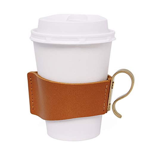 [クリフ] coffee-and-life/コーヒースリーブ コンビニコーヒー・ホットS対応 本革 × 真鍮 (キャメル)