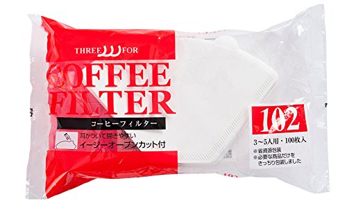 三洋産業 THREE FOR (スリーフォー) 耳付きコーヒーフィルター 酸素漂白 100枚 W-102-100