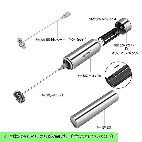 GOSCIEN ミルク泡立て器 ハンドヘルド 電動牛乳 泡立て器 卵 コーヒー ミルク ミニコーヒー攪拌機 - MFB1501B