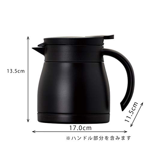 Atlas(アトラス) 飛び散りにくい注ぎ口の ステンレス コーヒー サーバー 0.6L ブラック ACS-602BK 【 Coffee 珈琲 卓上 ポット ドリップ 】 真空 断熱 2重構造 ダブル ステンレス