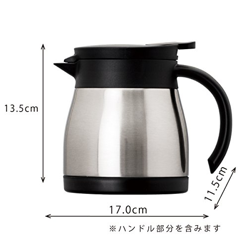 Atlas(アトラス) 飛び散りにくい注ぎ口の ステンレス コーヒー サーバー 0.6L シルバー ACS-602SV 【 Coffee 珈琲 卓上 ポット ドリップ 】 真空 断熱 2重構造 ダブル ステンレス