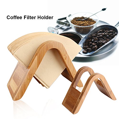 Salinr 竹コーヒーフィルターホルダー コーヒーペーパーフィルターホルダー コーヒーフィルターラック スタンド 円錐型 コーヒー用紙スタンド 竹製品 木製 収納 茶色 100枚収納出来
