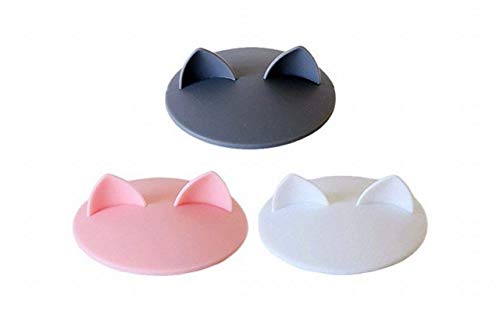 【Rurumi】猫耳 マグカップ カバー 3色 3個 セット キッチン コップ カップ シリコン アニマル 蓋 (黒 白 ピンク)