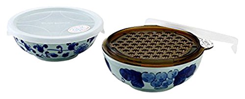 小鉢 おしゃれ : 牡丹唐草・花ぶどう ペアノンラップ小鉢(おろし器x1付) Japanese Pair Bowl Food storage Container with Lid plastic Cover with Porcelain grater Porcelain/Size(cm) Φ13.2x5/No:771906