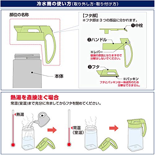 ヨシカワ(Yoshikawa) 冷水筒 ライムグリーン 2.1L パッキンレス麦茶ポット 栗原はるみ HK11614