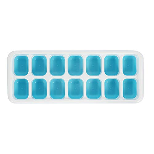 製氷皿氷製氷 容器 アイストレー シリコン 蓋 四角氷 氷モールド 製氷器 お茶やお酒用氷が作れる 14個取 取り出しやすい ４点セット(ブルー)