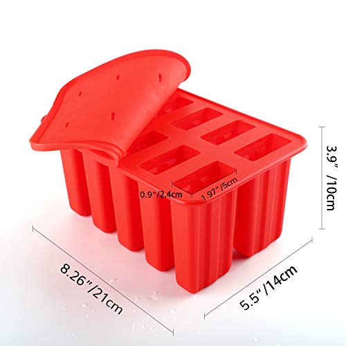 Nuovoware 製氷皿 アイスポップモールド 10個取 DIYモールド 製氷ツール シリコン製 FDA認証商品 耐冷耐熱 アイスキャンデー棒100枚付き ふた付き アイスキャンデー金型 製菓 冷凍トレイ 取出し簡単 大容量 Red